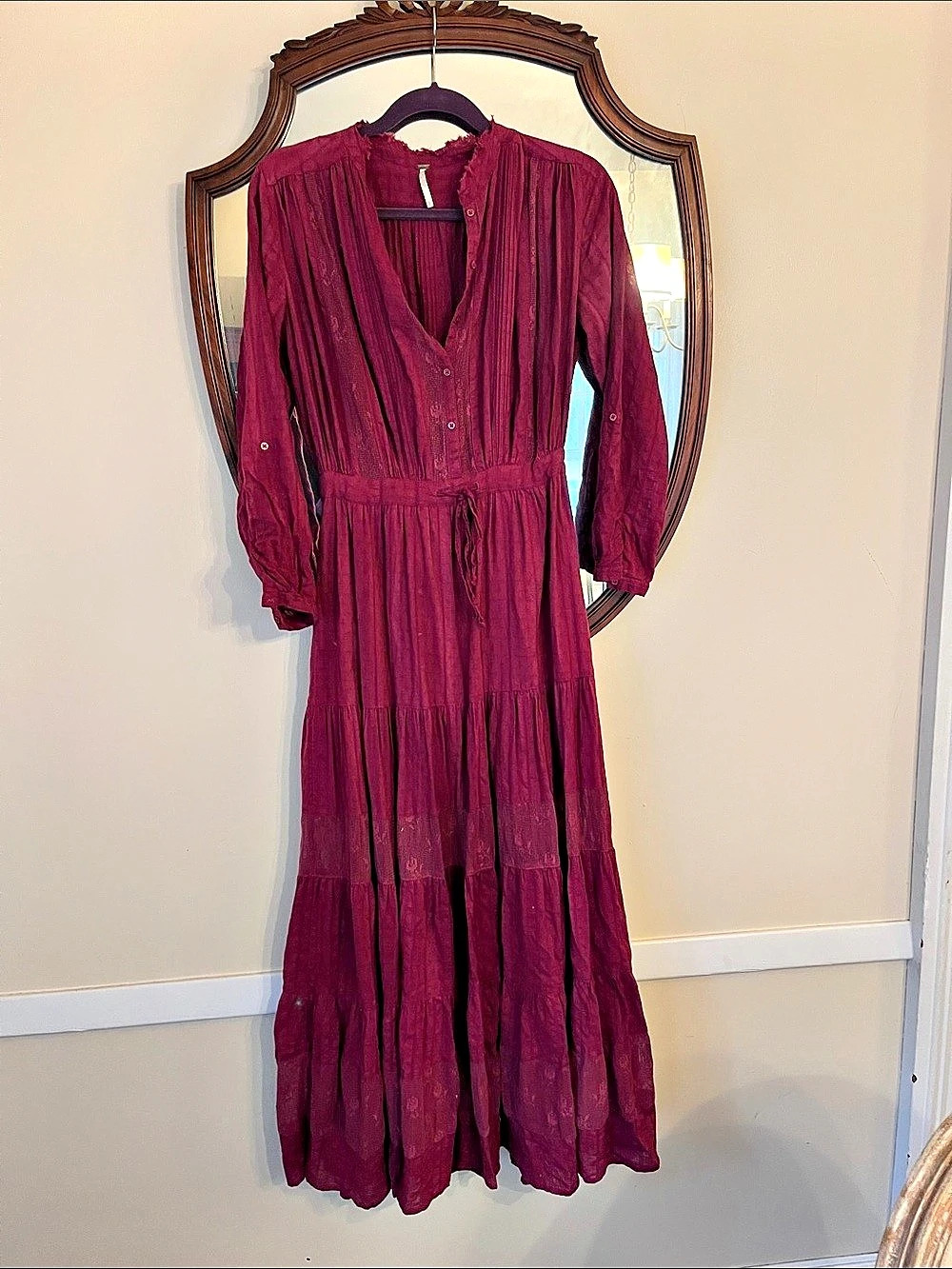 Free People Weeping Willows Maxi Dress Lined Burgundy Size Small EUC